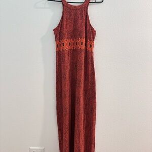 Prana Brown and Red Sheath Dress Sleeveless Halter Casual
